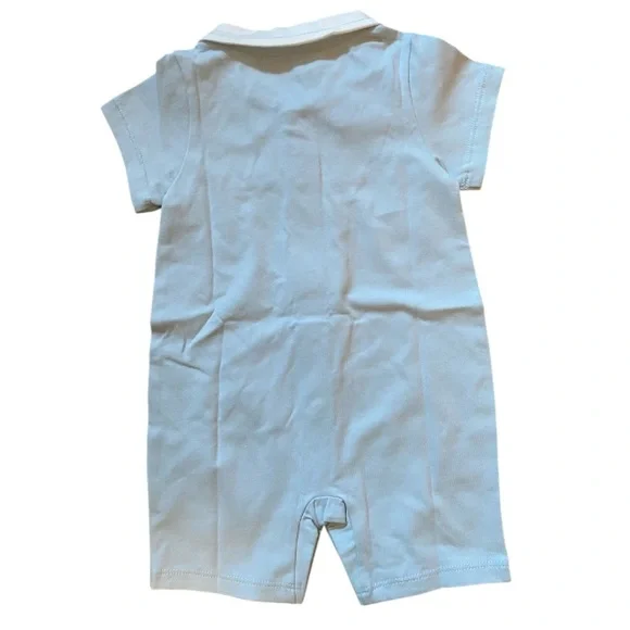 Romper Light Blue With White Collar Trimmed with Blue Plaid NWT Boutique 9 mths - Picture 5 of 5